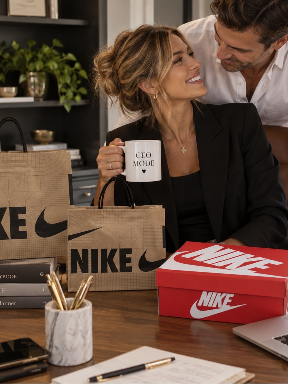 Nike Black and Brown Tote Bags & Orange Shoebox